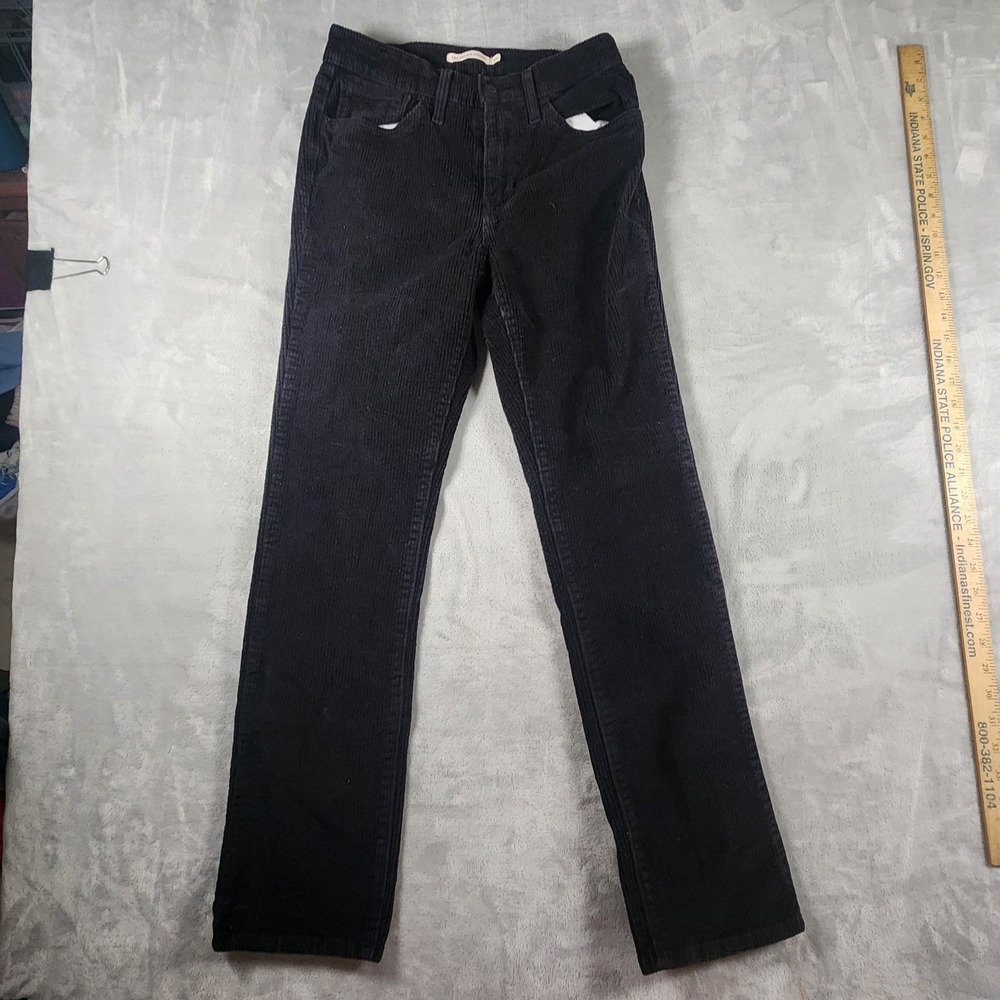 Levi's 724 High Rise Slim Straight Corduroy Jeans Womens 27x30 Black Ribbed Soft
